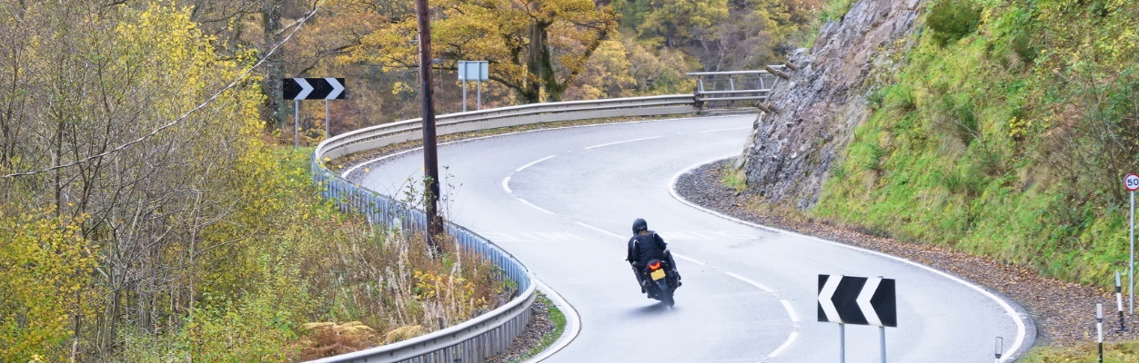 Motorbike on windy road